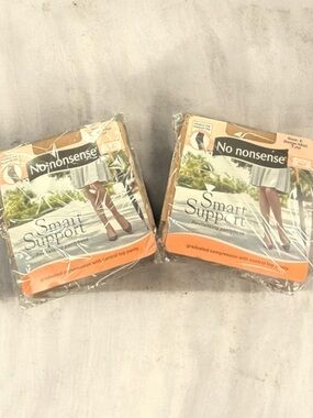 No nonsense Smart Support Size E Beige Mist Pantyhose (2 Pack) 7JM Control Top